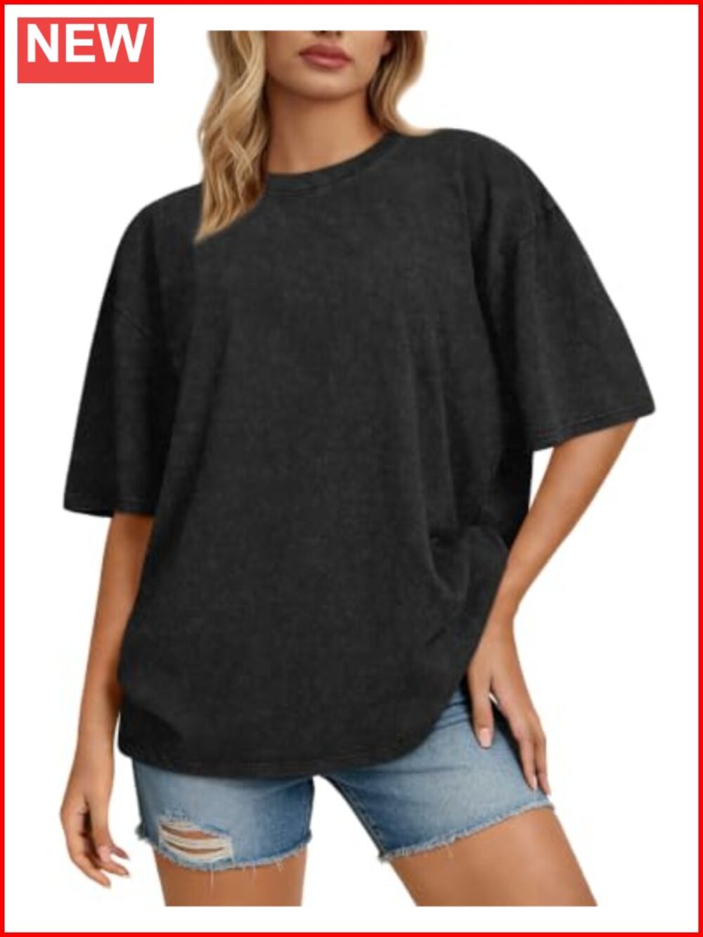 Oversized Cotton Acid Wash Short Sleeve Crewneck Tee Casual Top